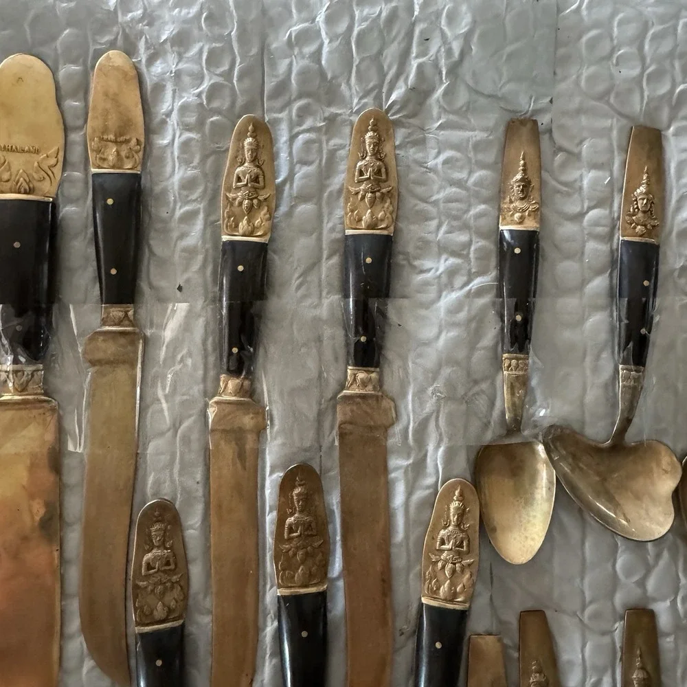 VINTAGE S. Samran Thailand Co BRASS/BRONZE FLATWARE MADE IN THAILAND 65 pieces‎